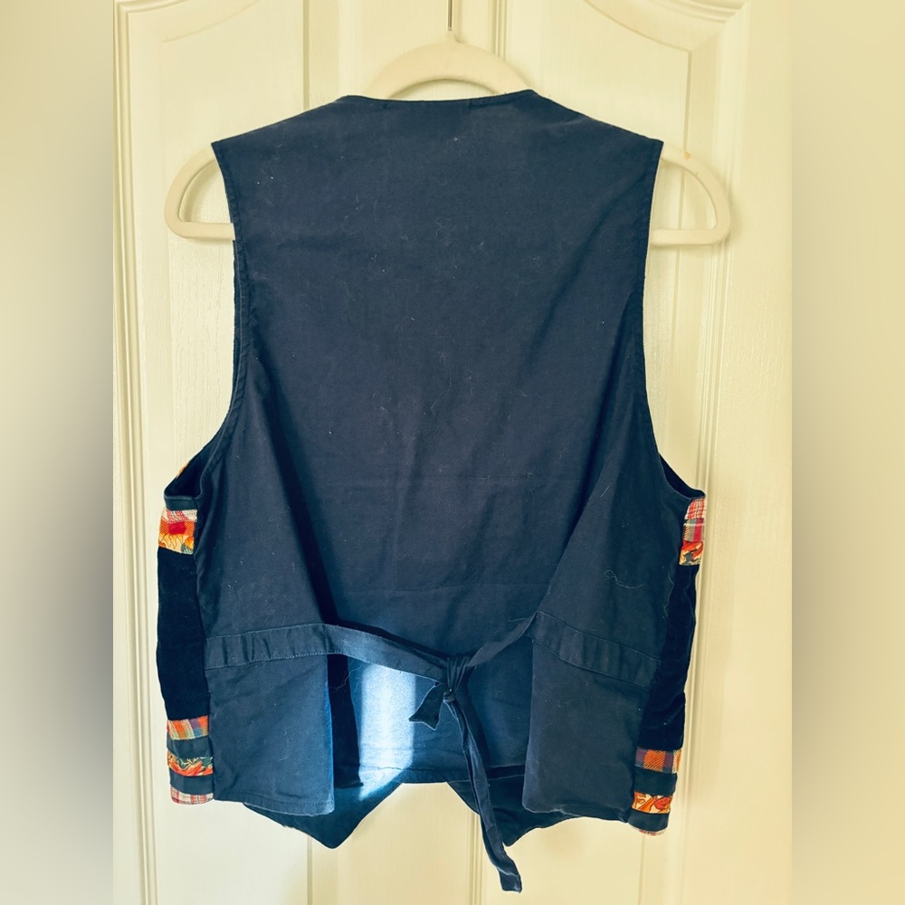 Casey & Max Vintage Cotton Embroidered Harvest Fall Theme Vest w Tie Back - Picture 2 of 11